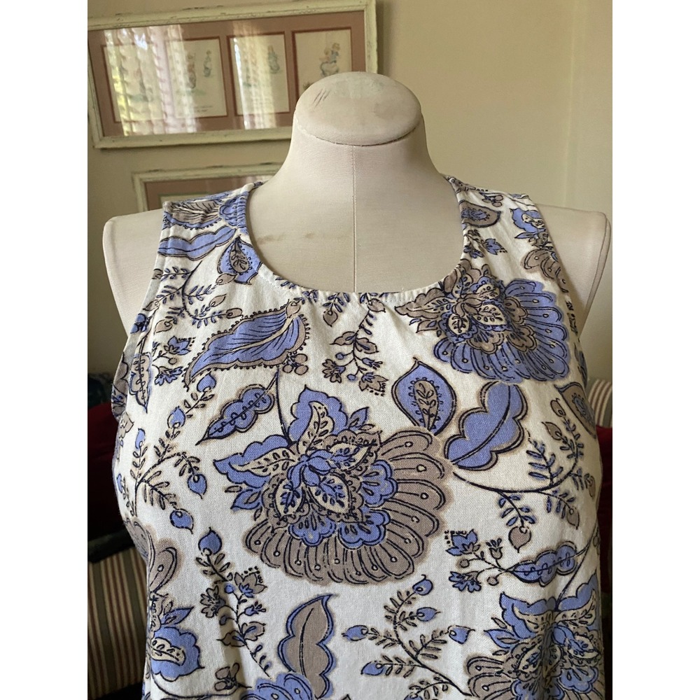 Tommy Hilfiger Paisley Sleeveless Shift Dress Blue White Ruffle Hem Sz 12 - Picture 4 of 9